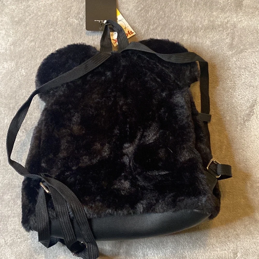 Brand New Disney Mickey Mouse Furry Fuzzy Black & Red Zippered Mini Back